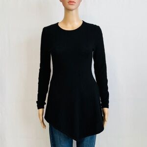 Lord & Taylor 100% Cashmere Black Sweater with Asymmetrical Flounce Hem Size XS